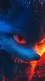 Close-up digital render of blue fox with orange lighting.