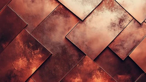 Oxidized copper cladding tiles in overlapping diagonal layout