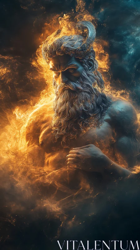 Horned ember titan folds storms of fire around his heart