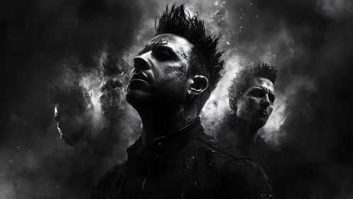 Shadowed echoes of a restless mind in swirling darkness.