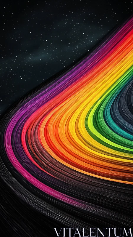 Sweeping cosmic spectrum arcs across a star-filled void.