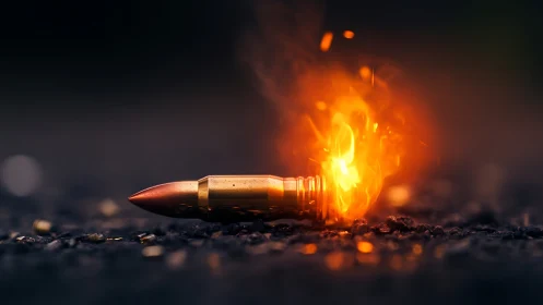 Incandescent cartridge ignition on asphalt under macro optics.