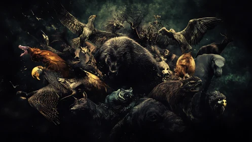 Wild creatures rise together in a powerful, stormy night scene