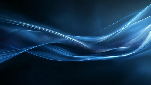 Blue translucent waveforms flow across dark digital background