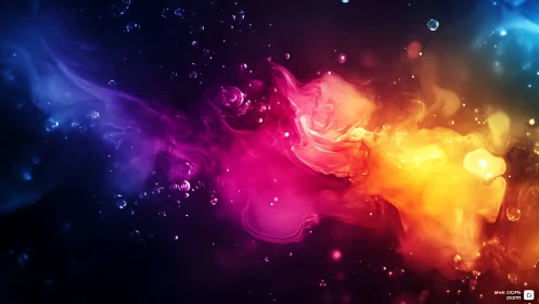 Nebulae of paint collide and bloom in cosmic liquid color