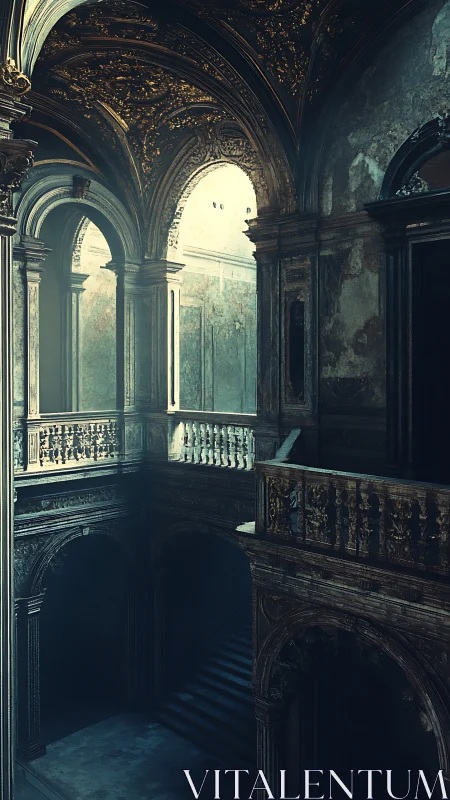 Soft morning light drifts through a grand, fading palace