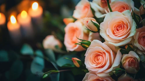 Peach Roses in Candlelight Glow.