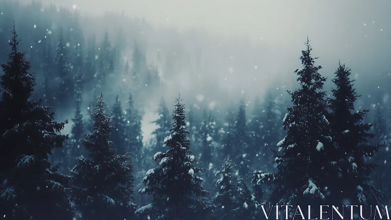 Midnight Pines Whisper Under Snowlit Mountain Haze.