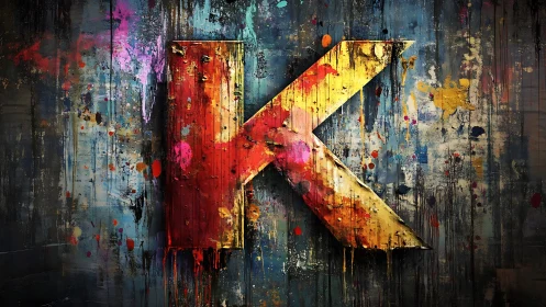 Bold letter K in vivid dripping street art style graffiti.