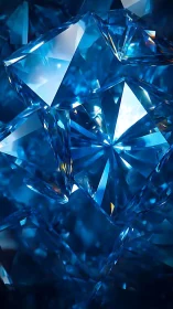 Deep blue cut gemstones under dramatic reflective light.