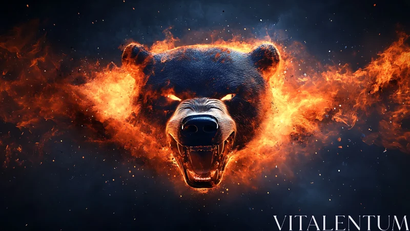 Fiery bear roar blasting through dark cosmic void.