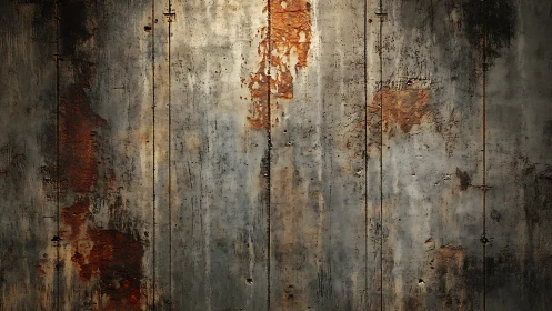 Weathered metal wall glows with rusted, industrial patina