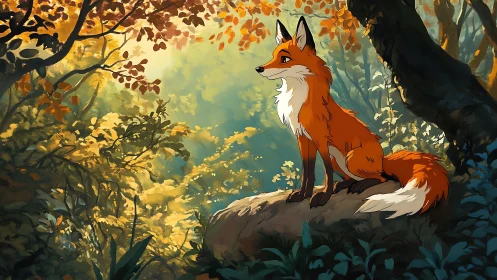 Curious forest fox basking in soft, golden morning light.