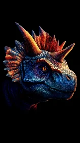 Bioluminescent ceratopsian portrait with HDR rim lighting study