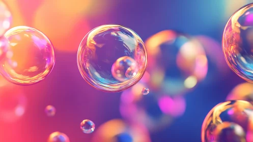 Shimmering soap bubbles drift gently in dreamy rainbow light