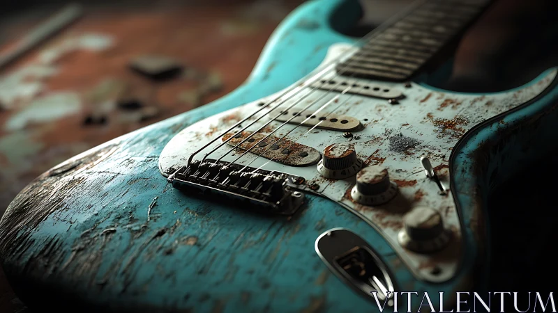 Worn turquoise electric guitar body displays corroded hardware