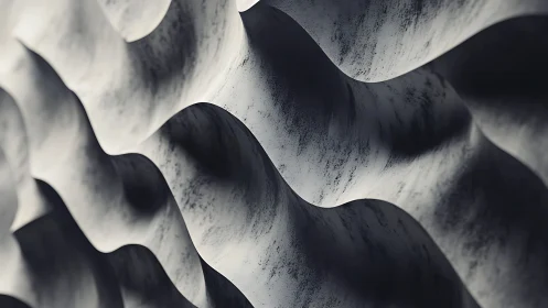 Monochrome undulating surface with repetitive curved forms.