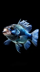 High-contrast render of iridescent blue fish in void space.