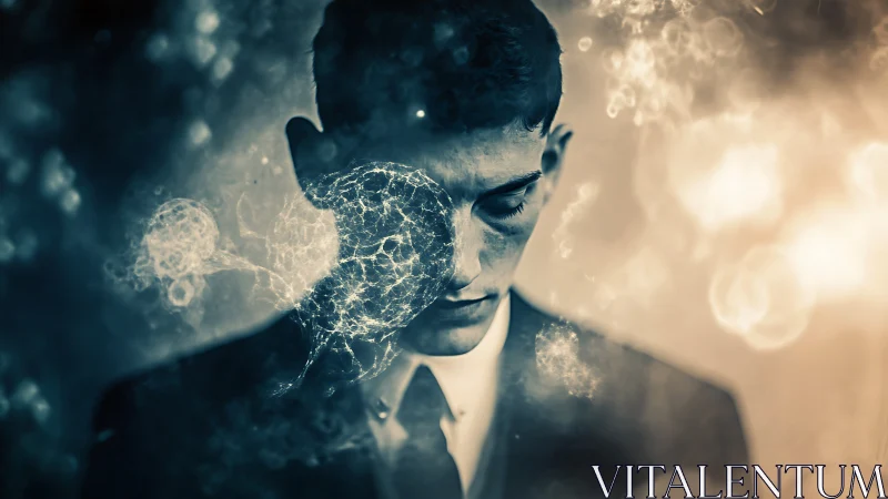 Double-exposed portrait merges neural network light map with man