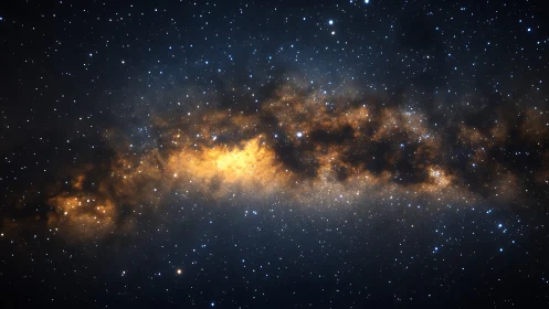 Stellar nebula band glows across dense starfield night sky.