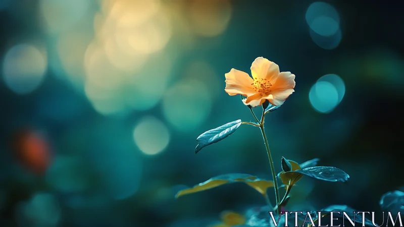 Peach Rose with Dewdrops Against Bokeh Background