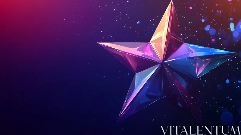 Prismatic five-point star with reflective facets on cosmic bokeh