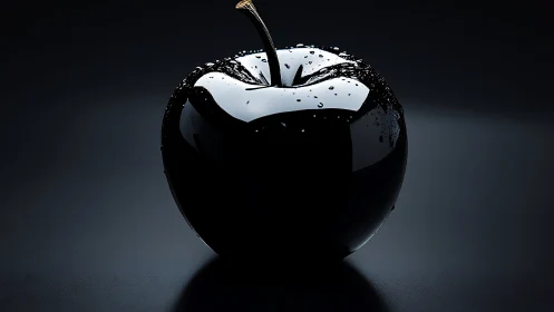 Midnight obsidian apple drenched in cinematic spotlight glow.