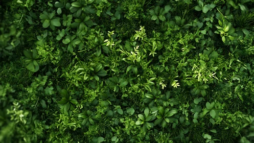 Top-down view of dense mixed green foliage groundcover.