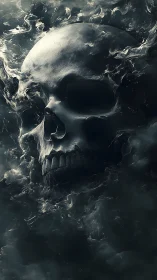 Vaporous skull emerges from turbulent dark atmospheric haze
