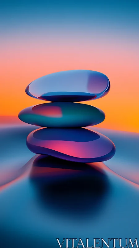 Stacked smooth forms in gradient light digital rendering.