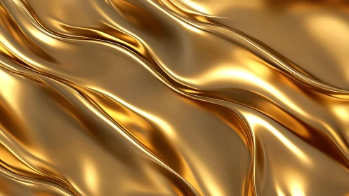 3D metallic gold waves with fluid reflective surface dynamics.