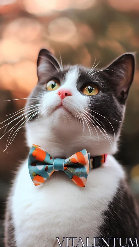 Dapper Whisker Diplomat: Tuxedo Cat in Chromatic Bow Tie.