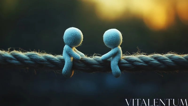 Knitted Figures on Twisted Rope with Warm Backlighting