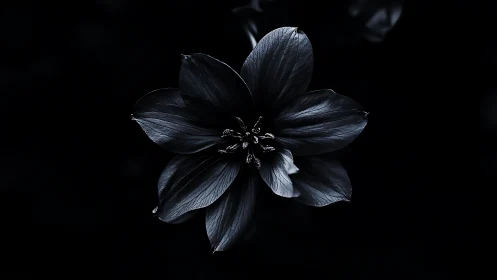 Dark petals bloom in solitude against shadows.
