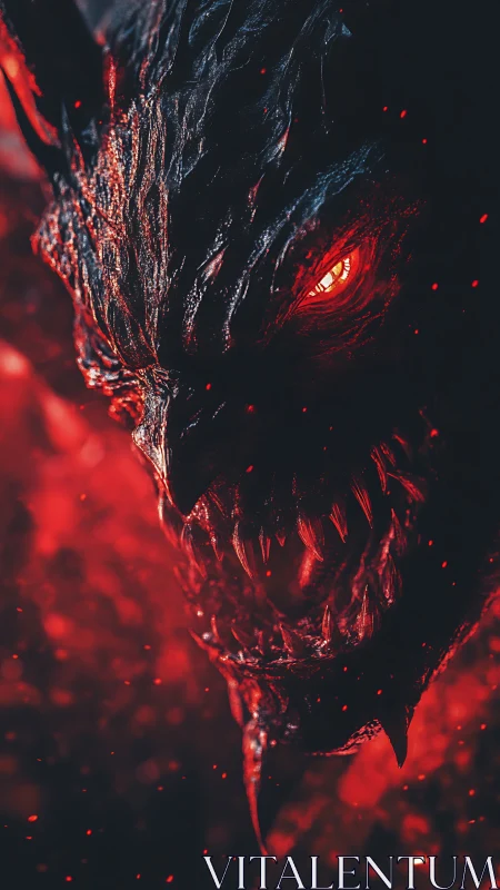 Infernal demon portrait in crimson backlit close-up render.
