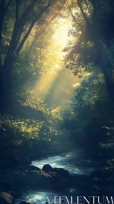 Forest Stream in Golden Light.