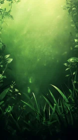 Green Nature Gradient Background with Glowing Particles.