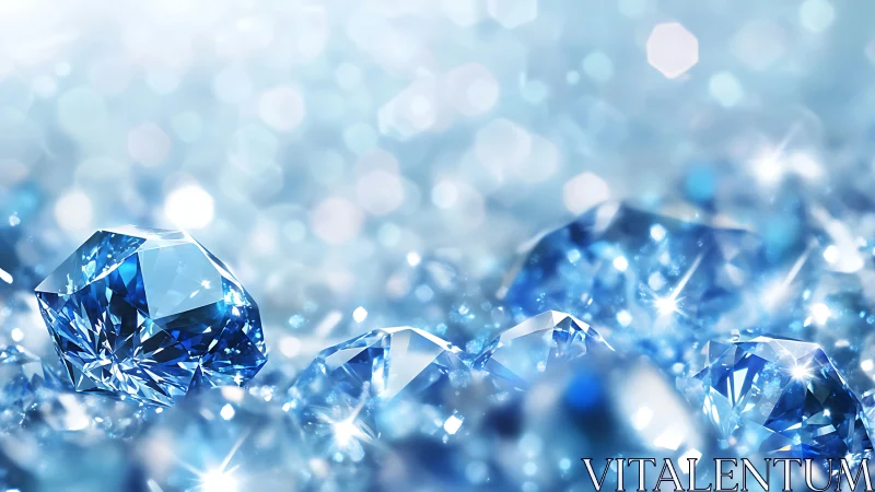Blue gemstones glitter under diffused bokeh lighting field.