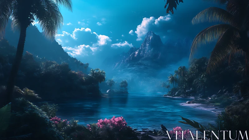 Tropical Island Paradise: Luminous Lagoon Surrounded by Towering Cliffs