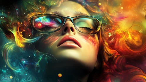 Cosmic dreamer immersed in swirling neon galaxies of mind.