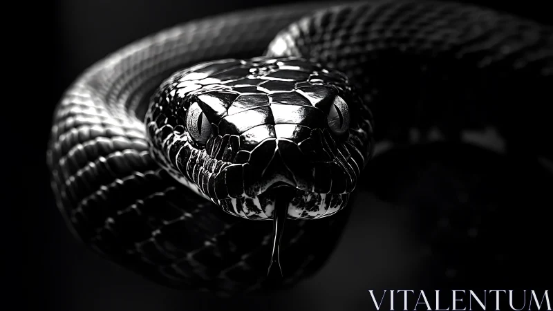 High-contrast macro study of coiled black serpent morphology.