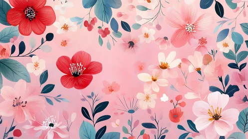 Florals Against Soft Pink: Vector Botanical Composition Study