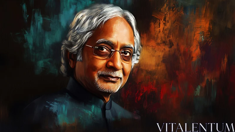 Chromatic portrait study of elder scholar in digital oils.