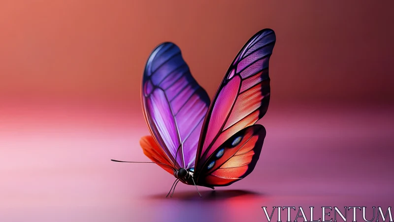 Macro render of iridescent gradient butterfly on soft bokeh