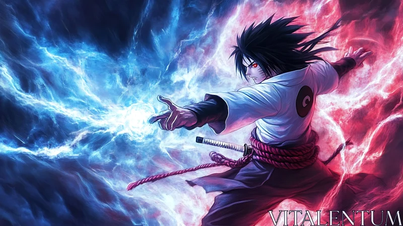 Storm-wreathed anime warrior unleashes twin elemental blast.