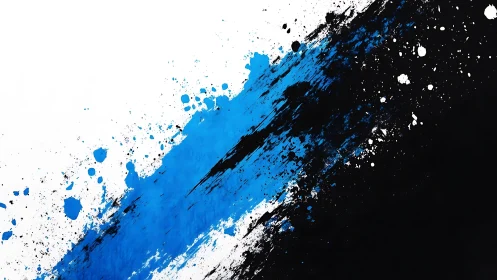 Dynamic abstract splash of blue, black, and white paint art.