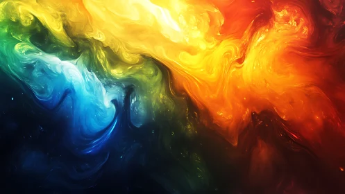 Solar storm of liquid rainbows swirling through cosmic dusk.