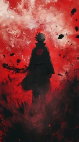 Stormstruck ninja silhouette stalking through scarlet chaos.