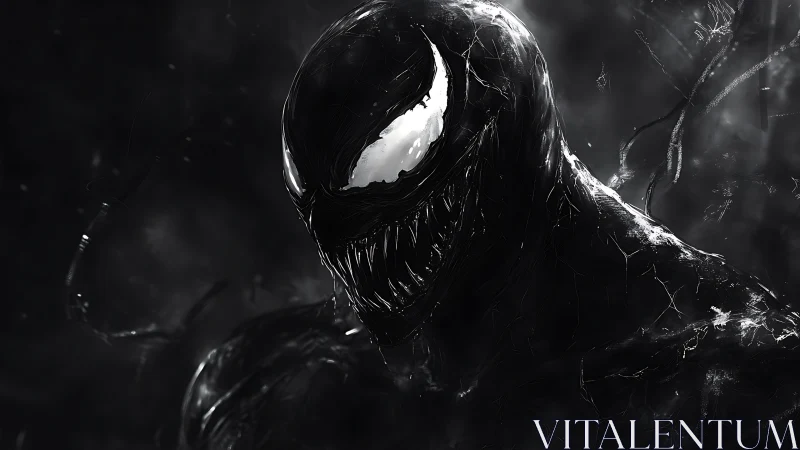 Monochrome symbiotic creature rendered in high-contrast detail