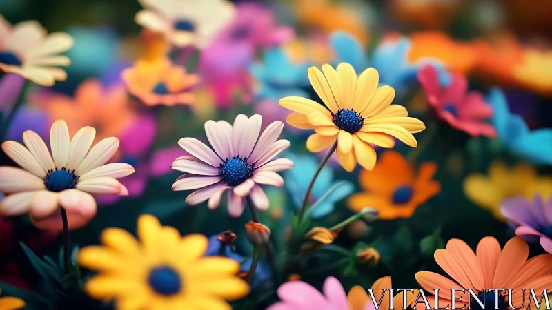 Vibrant Daisy Garden Blooms in Saturated Color.